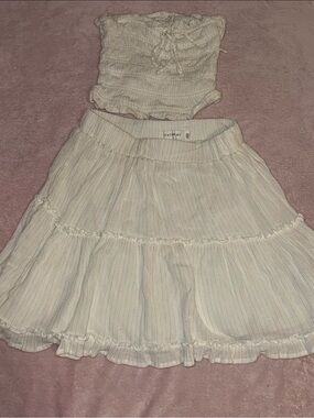🤍 Statement Cream/Beige Ruffle Skirt & Tube Top Set 🤍